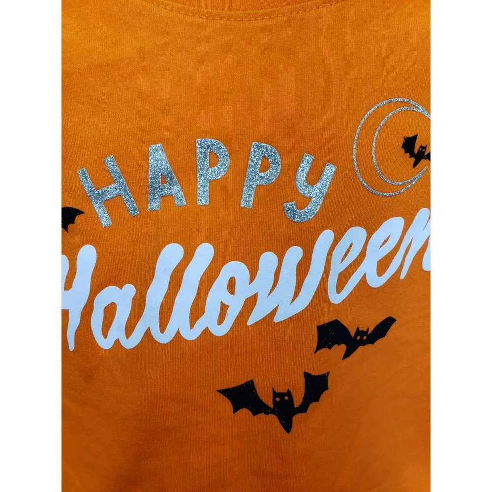 Cat & Jack Long sleeve‎ orange Shirt 4T Happy Halloween bats moon